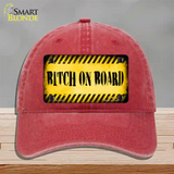 Bitch On Board Novelty License Plate Hat Unconstructed Cotton / Red