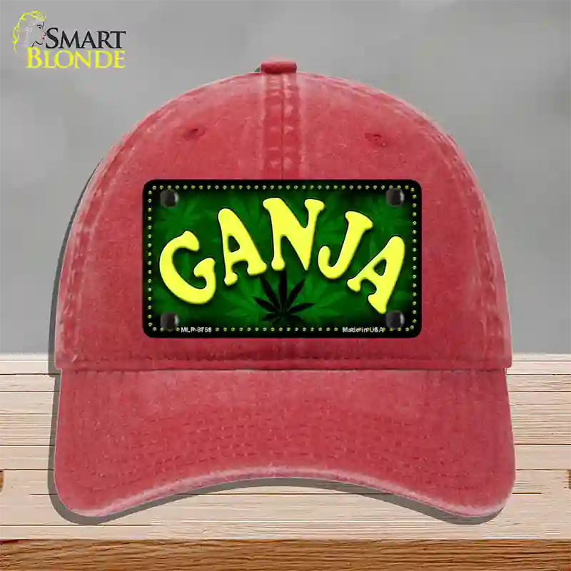 Ganja Novelty License Plate Hat Unconstructed Cotton / Red