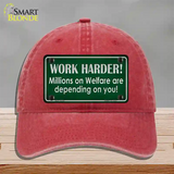 Work Harder Novelty License Plate Hat Unconstructed Cotton / Red