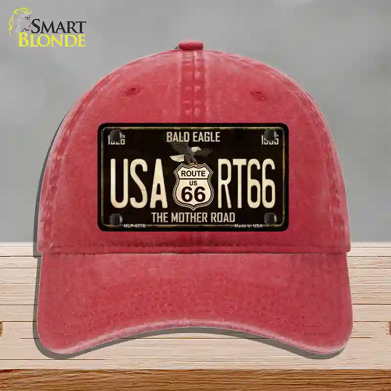 Bald Eagle Route 66 Novelty License Plate Hat Unconstructed Cotton / Red