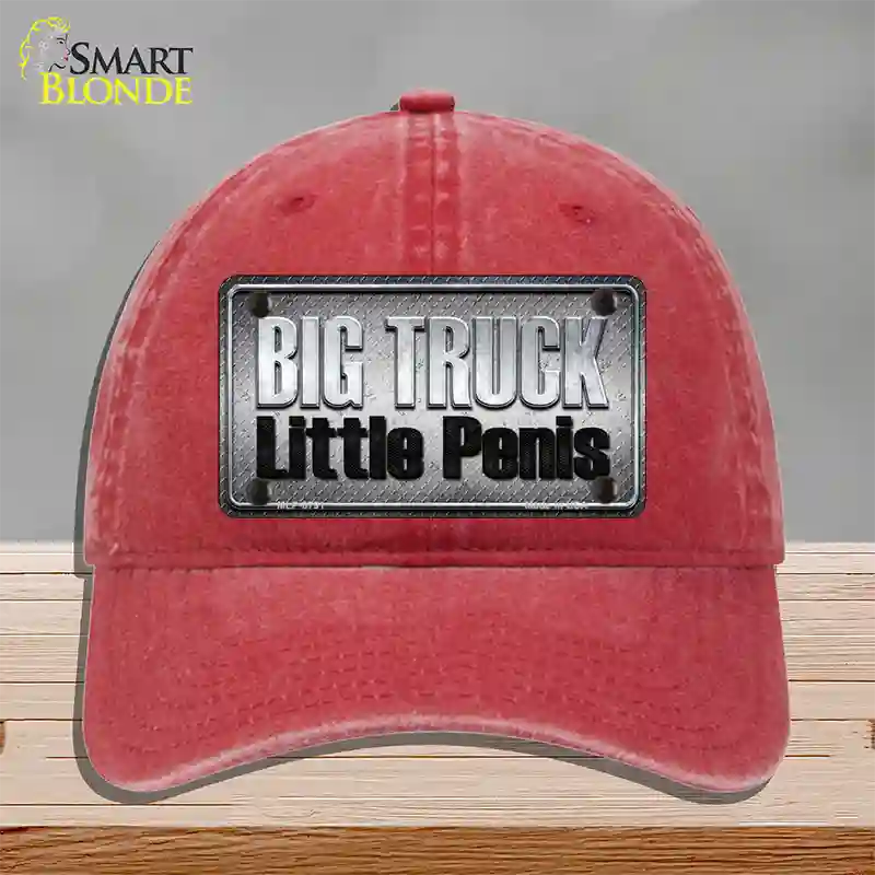 Big Truck Little Penis Novelty License Plate Hat Unconstructed Cotton / Red