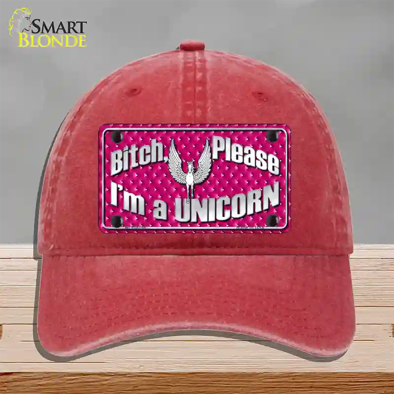 Bitch Please Novelty License Plate Hat Unconstructed Cotton / Red