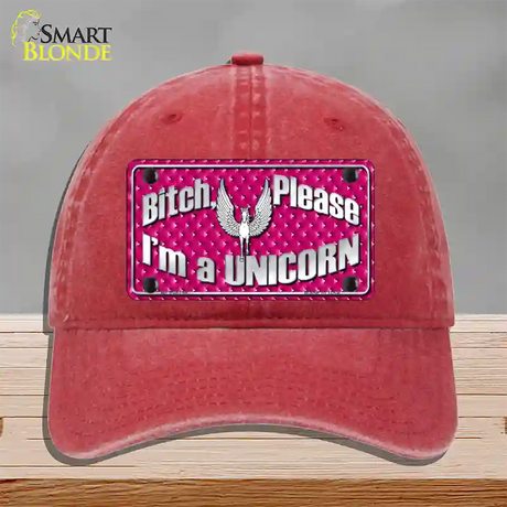 Bitch Please Novelty License Plate Hat Unconstructed Cotton / Red