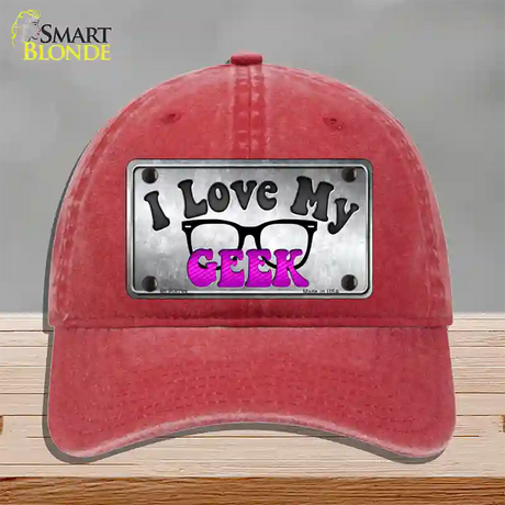 I Love My Geek Novelty License Plate Hat Unconstructed Cotton / Red