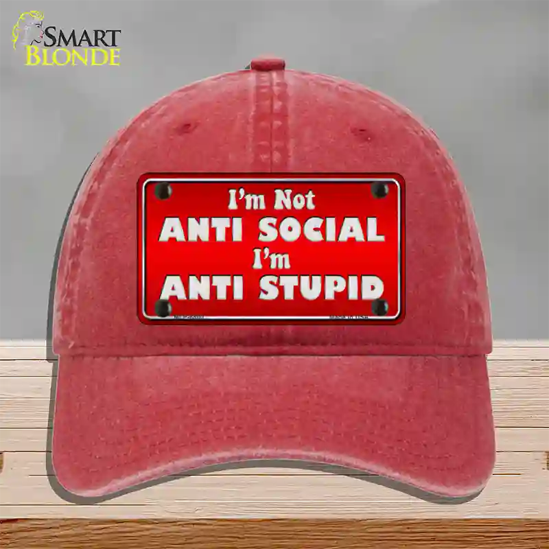 Anti Social Novelty License Plate Hat Unconstructed Cotton / Red