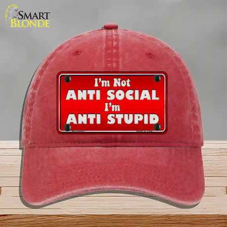 Anti Social Novelty License Plate Hat Unconstructed Cotton / Red