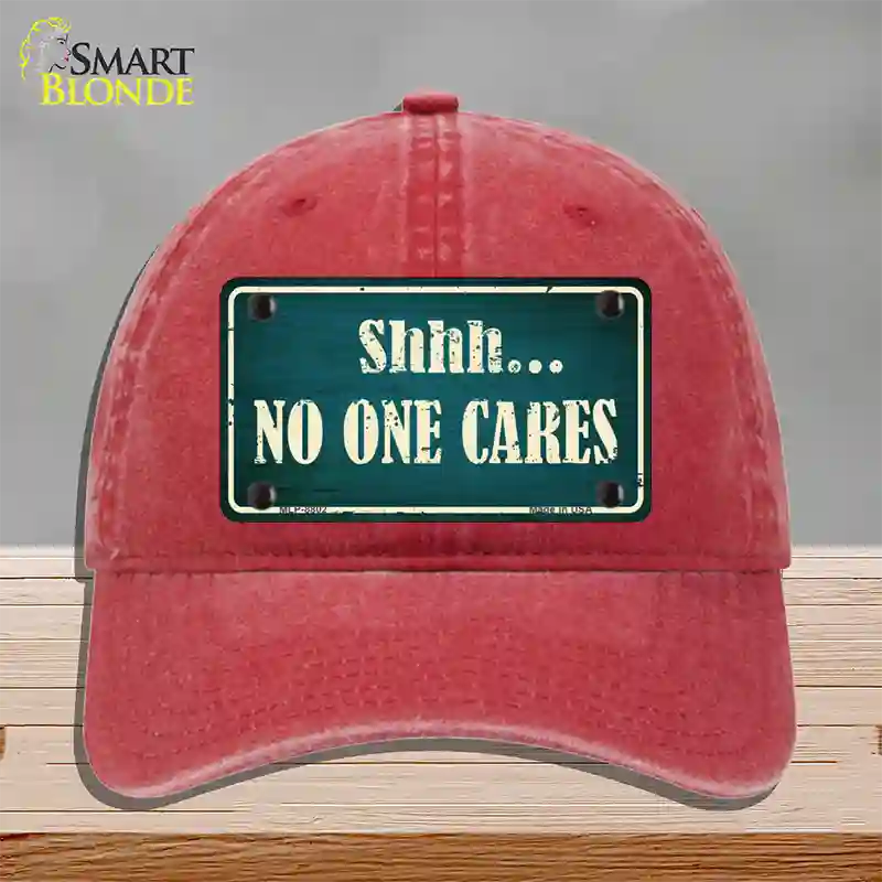 No One Cares Novelty License Plate Hat Unconstructed Cotton / Red