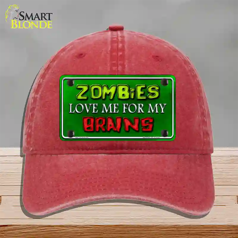 Zombies Love Me Novelty License Plate Hat Unconstructed Cotton / Red