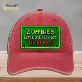 Zombies Love Me Novelty License Plate Hat Unconstructed Cotton / Red