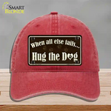 Hug The Dog Novelty License Plate Hat Unconstructed Cotton / Red