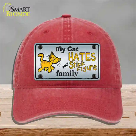 My Cat Hates Novelty License Plate Hat Unconstructed Cotton / Red