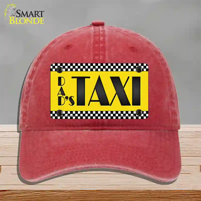 Dads Taxi Novelty License Plate Hat Unconstructed Cotton / Red