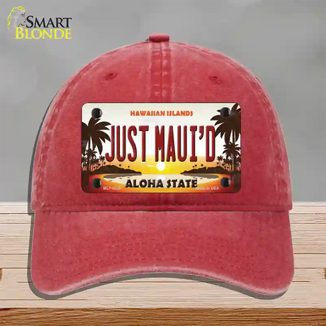 Just Mauid Sunset Novelty License Plate Hat Unconstructed Cotton / Red