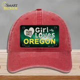 This Girl Loves Oregon Novelty License Plate Hat Unconstructed Cotton / Red