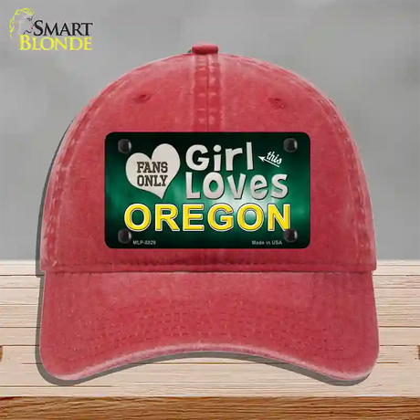 This Girl Loves Oregon Novelty License Plate Hat Unconstructed Cotton / Red