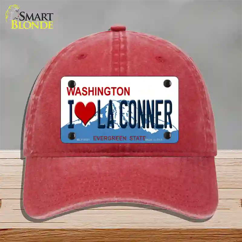 I Love La Conner Washington Novelty License Plate Hat Unconstructed Cotton / Red