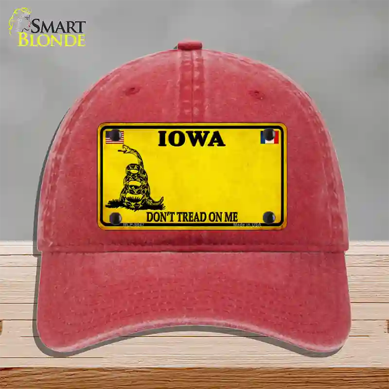 Iowa Dont Tread On Me Novelty License Plate Hat Unconstructed Cotton / Red