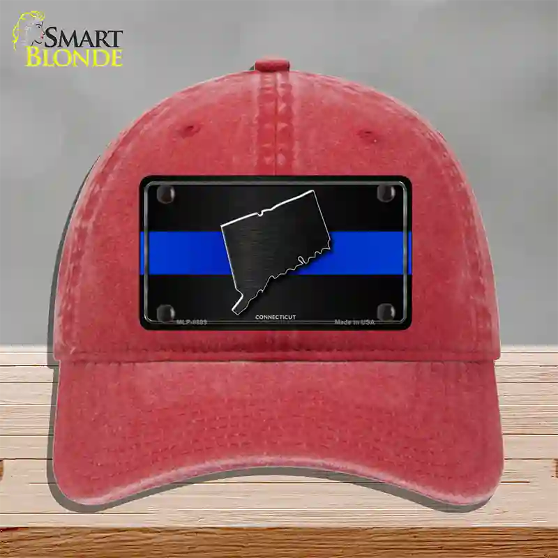 Connecticut Thin Blue Line Novelty License Plate Hat Unconstructed Cotton / Red