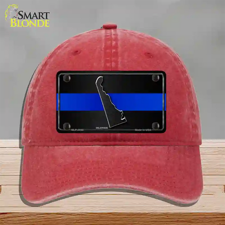 Delaware Thin Blue Line Novelty License Plate Hat Unconstructed Cotton / Red