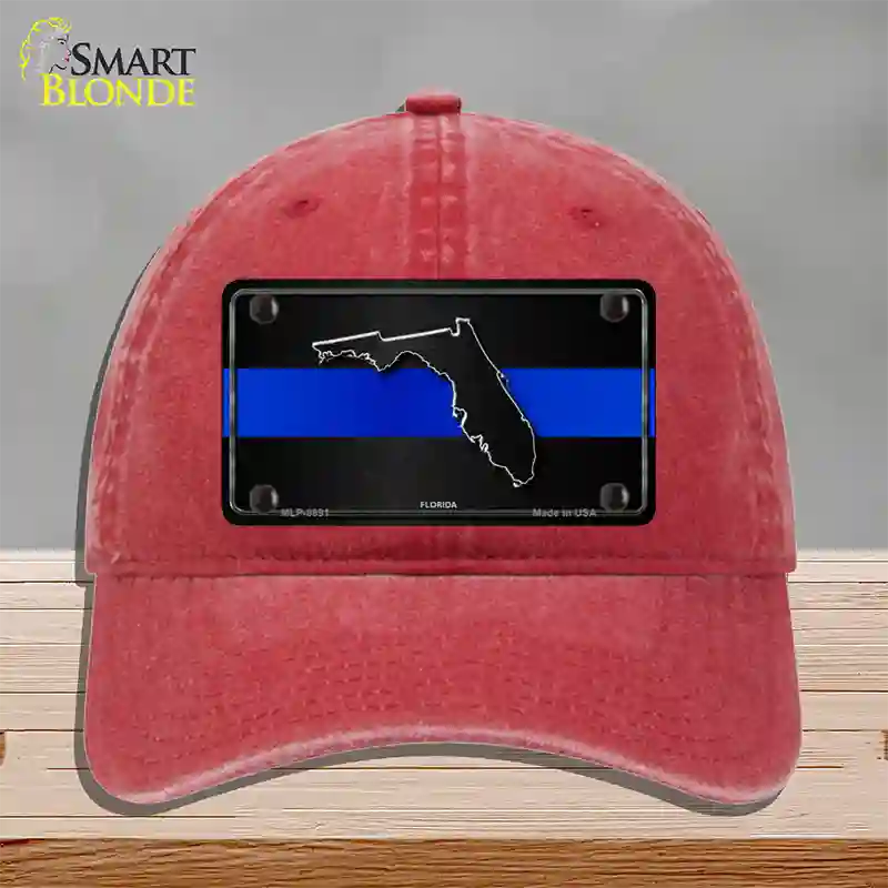 Florida Thin Blue Line Novelty License Plate Hat Unconstructed Cotton / Red