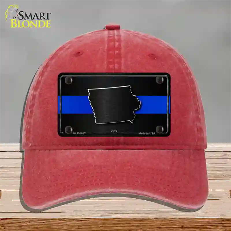 Iowa Thin Blue Line Novelty License Plate Hat Unconstructed Cotton / Red