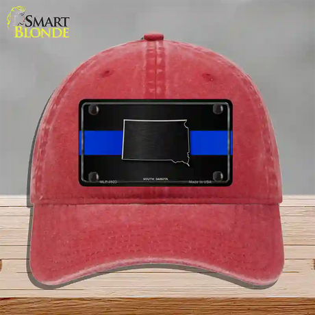 South Dakota Thin Blue Line Novelty License Plate Hat Unconstructed Cotton / Red