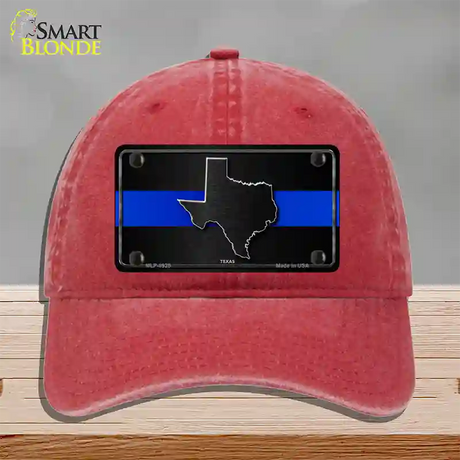 Texas Thin Blue Line Novelty License Plate Hat Unconstructed Cotton / Red