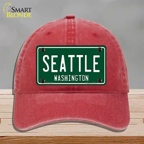 Seattle Washington Green Novelty License Plate Hat Unconstructed Cotton / Red