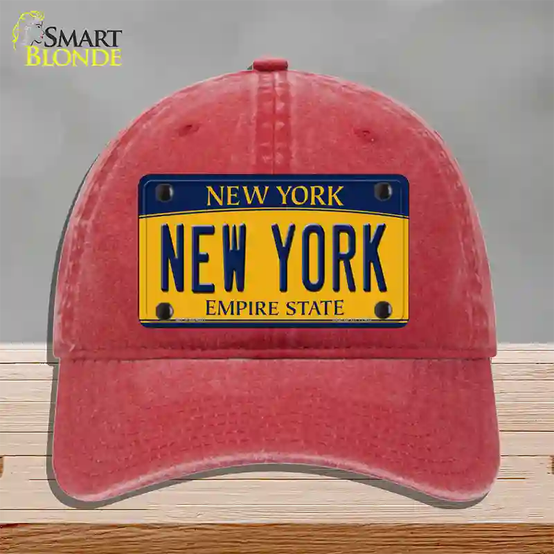 New York Yellow Novelty License Plate Hat Unconstructed Cotton / Red