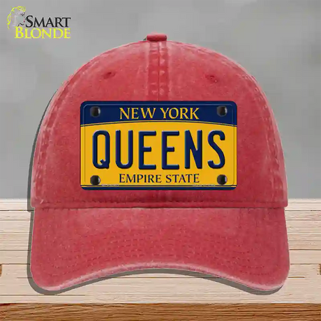 Queens New York Novelty License Plate Hat Unconstructed Cotton / Red