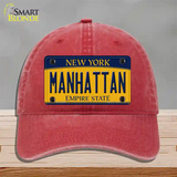 Manhattan New York Novelty License Plate Hat Unconstructed Cotton / Red