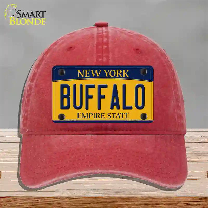 Buffalo New York Novelty License Plate Hat Unconstructed Cotton / Red