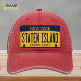 Staten Island New York Novelty License Plate Hat Unconstructed Cotton / Red