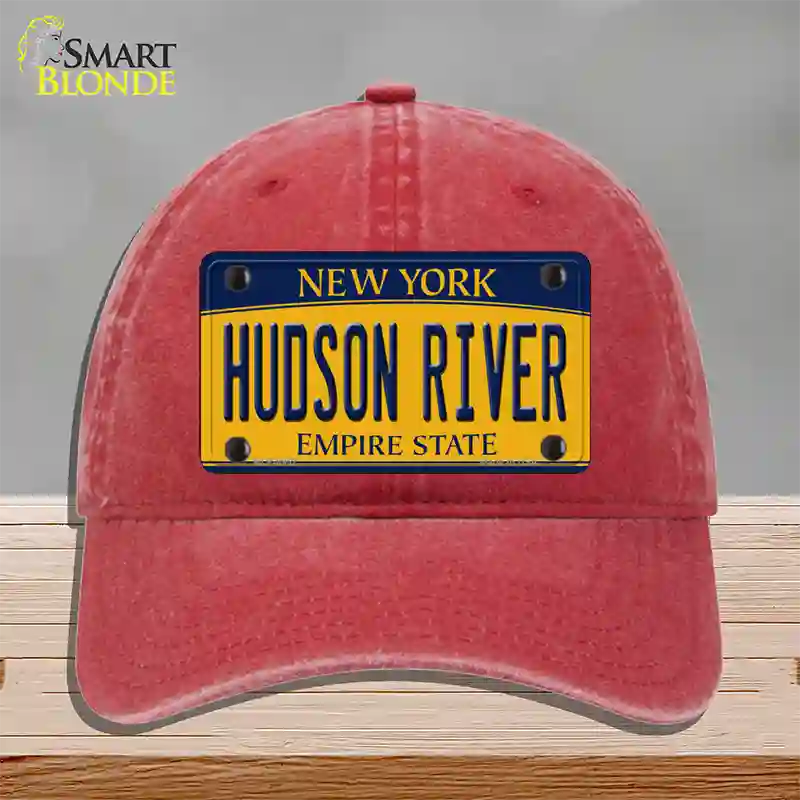 Hudson River New York Novelty License Plate Hat Unconstructed Cotton / Red