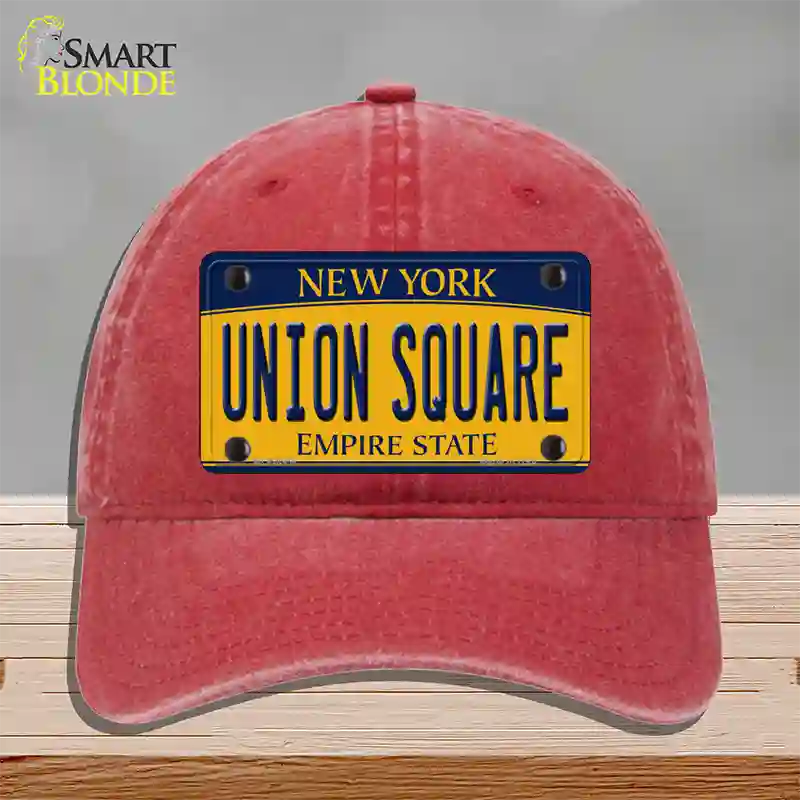 Union Square New York Novelty License Plate Hat Unconstructed Cotton / Red