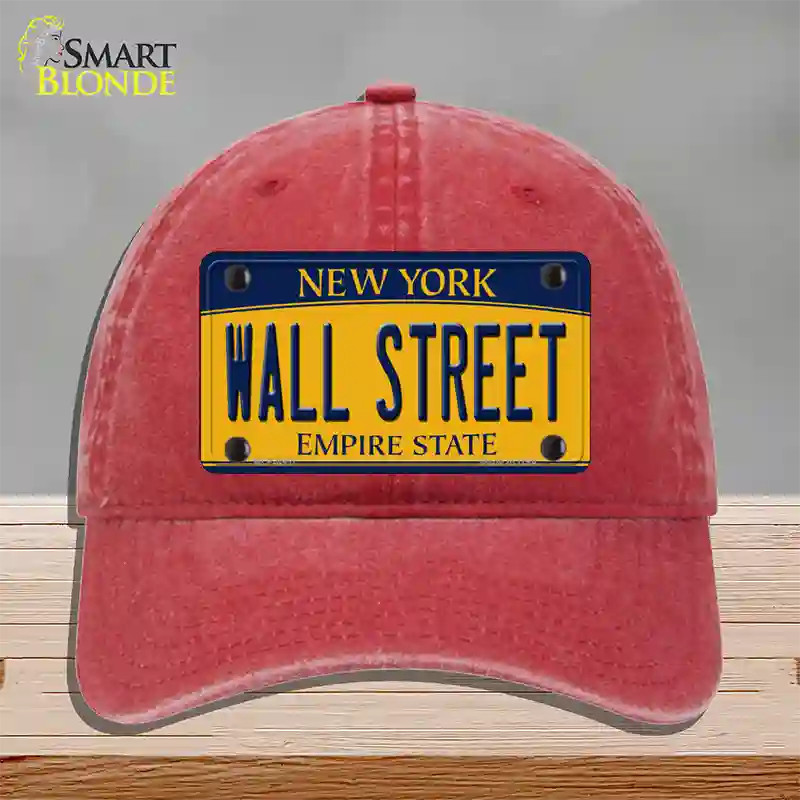 Wall Street New York Novelty License Plate Hat Unconstructed Cotton / Red