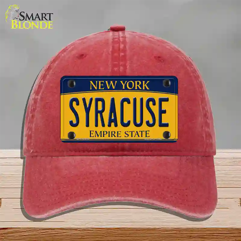 Syracuse New York Novelty License Plate Hat Unconstructed Cotton / Red