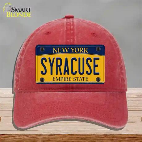 Syracuse New York Novelty License Plate Hat Unconstructed Cotton / Red