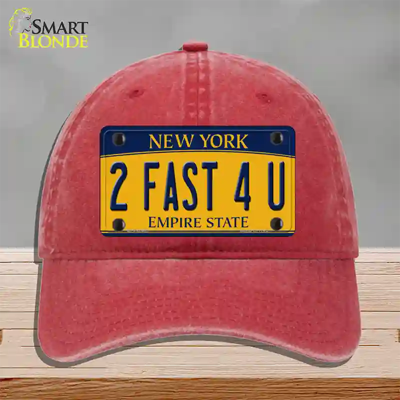 2 Fast 4 You New York Novelty License Plate Hat Unconstructed Cotton / Red