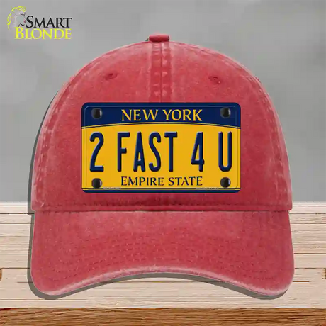 2 Fast 4 You New York Novelty License Plate Hat Unconstructed Cotton / Red