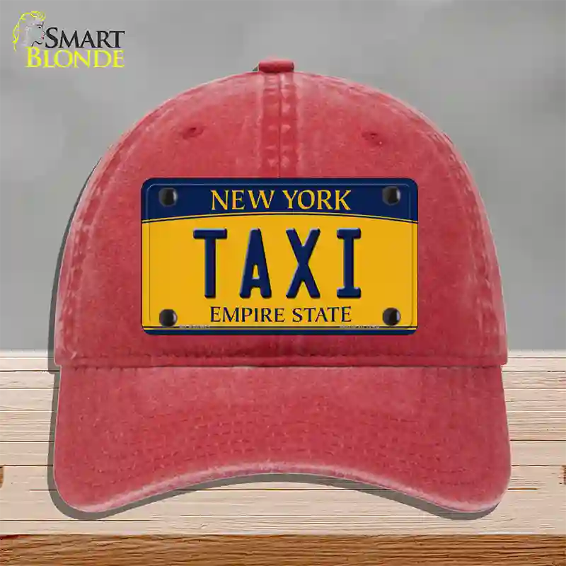 Taxi New York Novelty License Plate Hat Unconstructed Cotton / Red