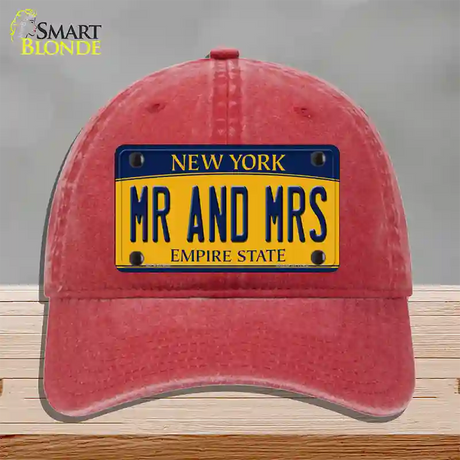 Mr and Mrs New York Novelty License Plate Hat Unconstructed Cotton / Red