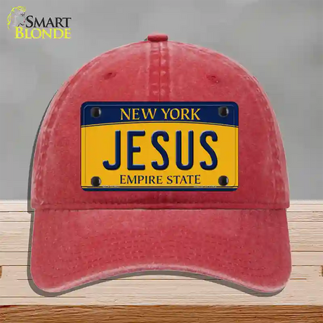 Jesus New York Novelty License Plate Hat Unconstructed Cotton / Red