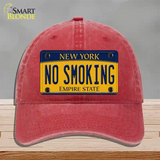 No Smoking New York Novelty License Plate Hat Unconstructed Cotton / Red