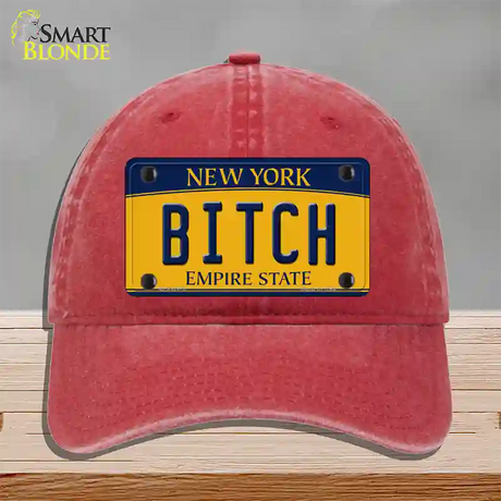 Bitch New York Novelty License Plate Hat Unconstructed Cotton / Red