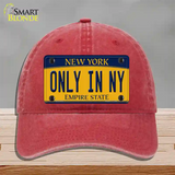 Only in NY New York Novelty License Plate Hat Unconstructed Cotton / Red