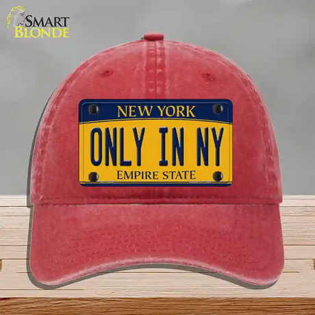 Only in NY New York Novelty License Plate Hat Unconstructed Cotton / Red