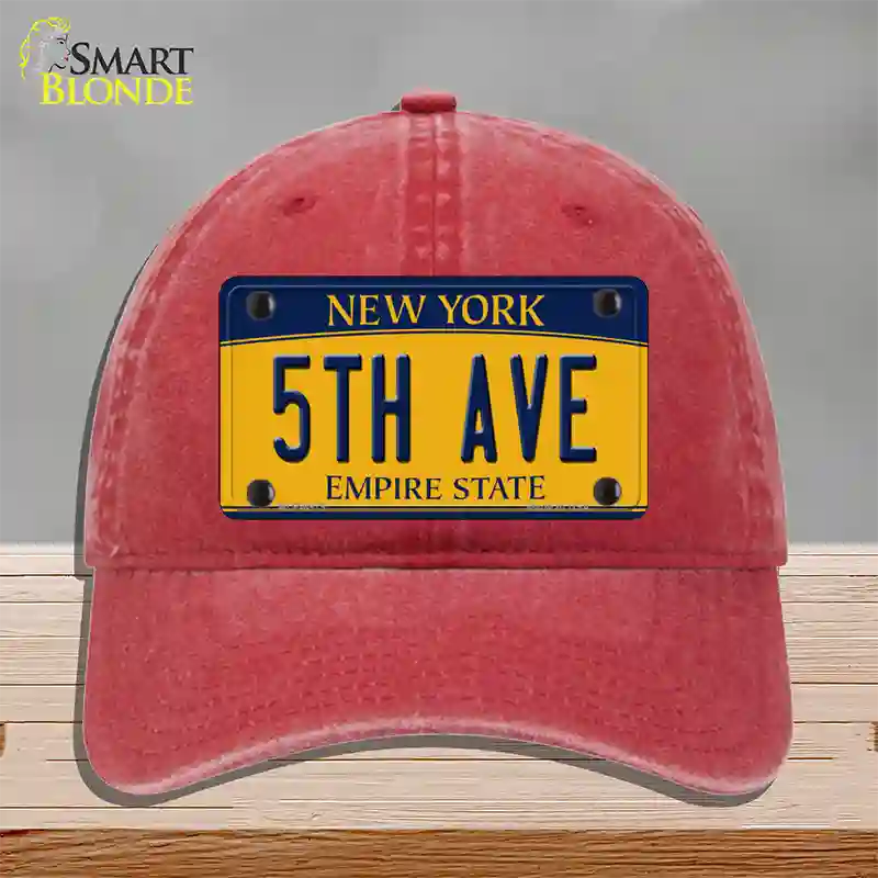 5th Ave New York Novelty License Plate Hat Unconstructed Cotton / Red