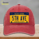 5th Ave New York Novelty License Plate Hat Unconstructed Cotton / Red