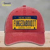 Fuhgedaboudit New York Novelty License Plate Hat Unconstructed Cotton / Red